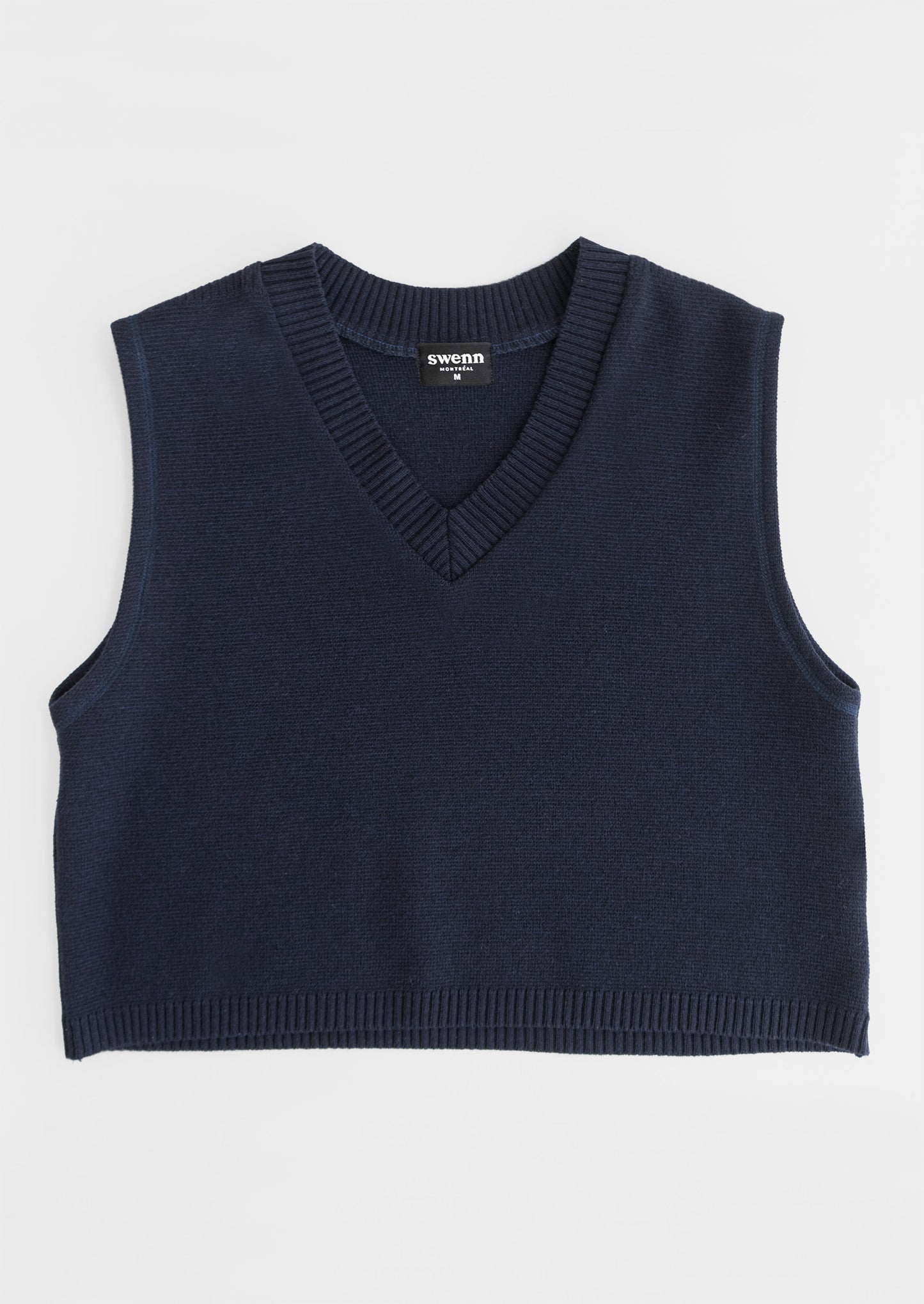 Crop V-neck vest sweater – navy