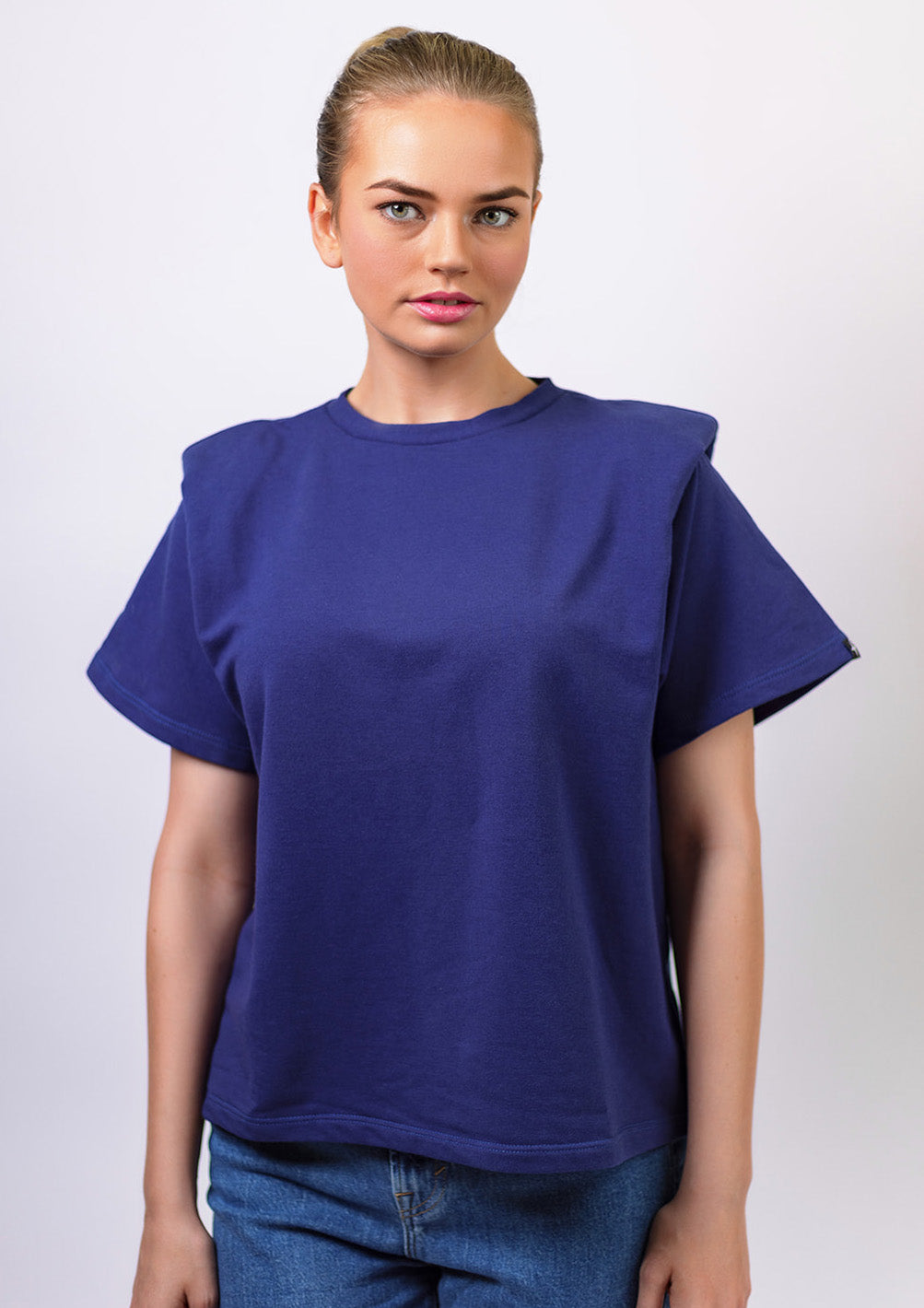 Padded shoulders top - royal blue