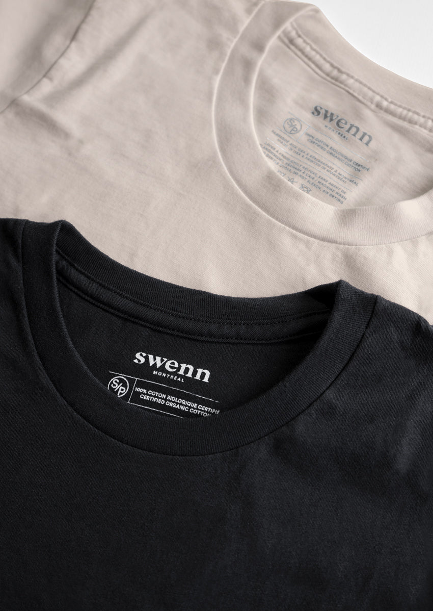 2 t-shirts unis - noir et naturel