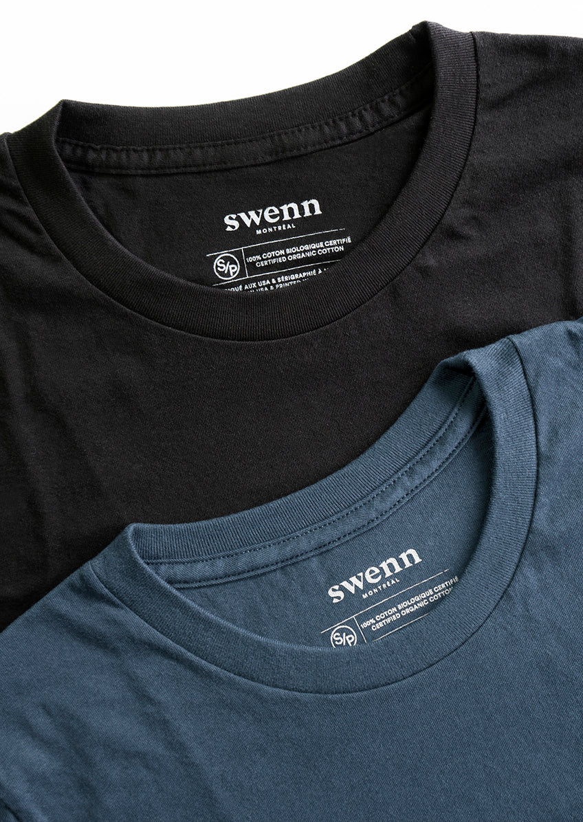 2 plain t-shirts - black and pacific blue