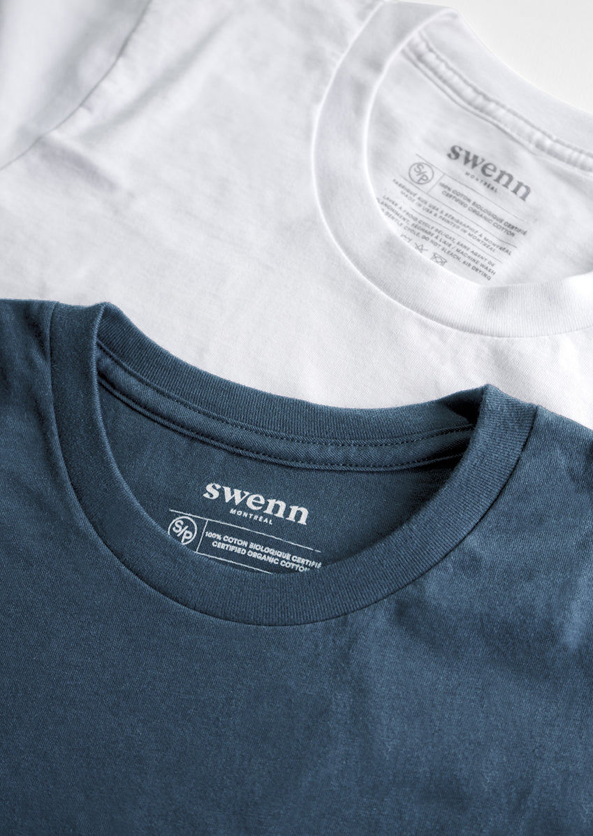 2 plain t-shirts - pacific blue and white