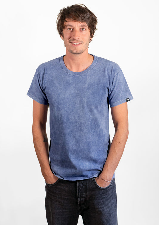 T-shirt délavé - coton biologique - bleu tempête