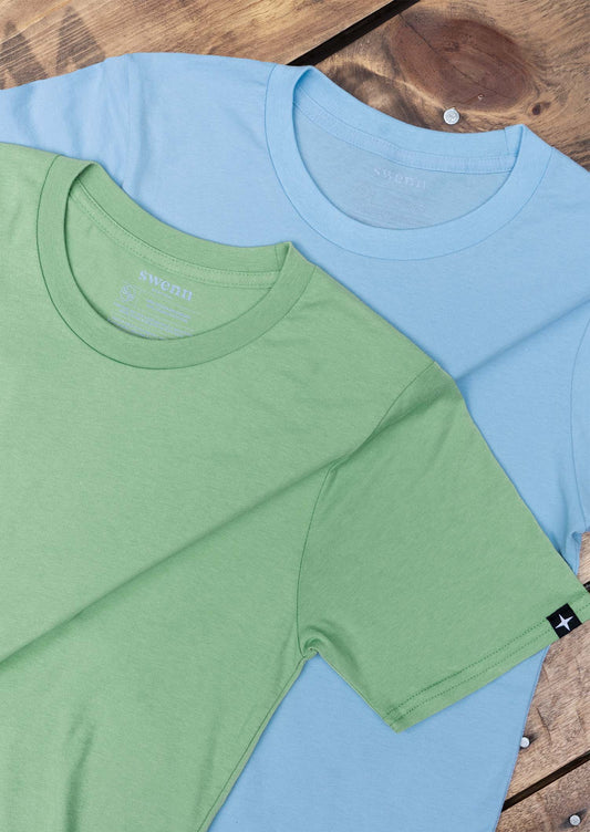 2 t-shirts light blue - lichen green