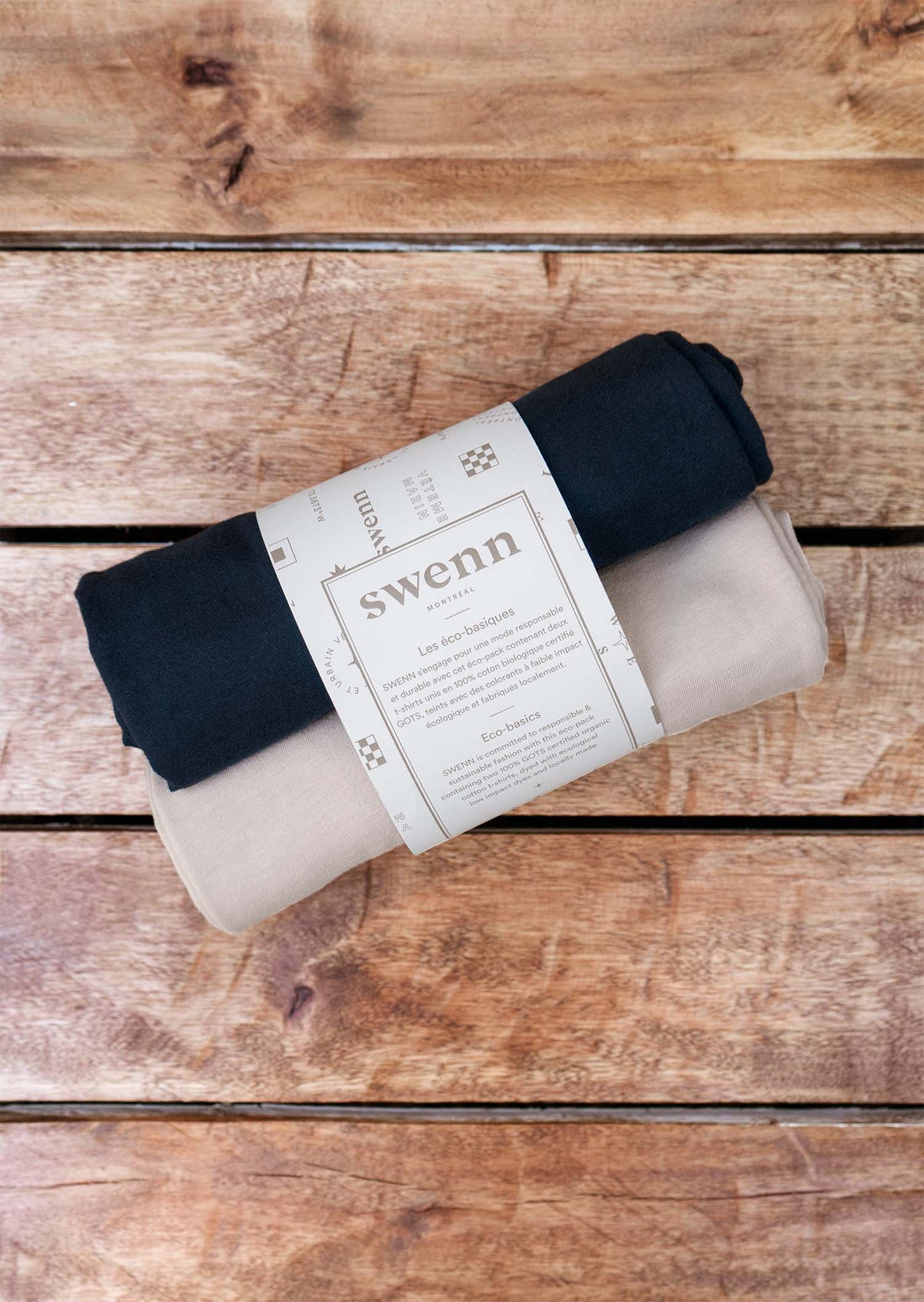 2 t-shirts unis - noir et naturel