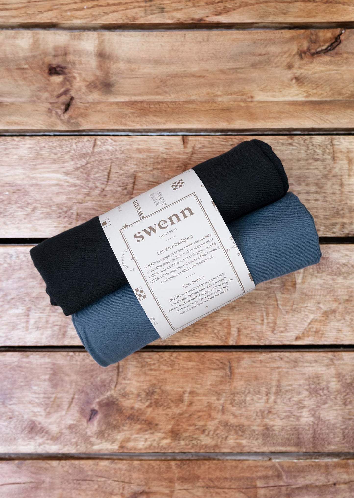 2 t-shirts unis - noir et bleu pacifique