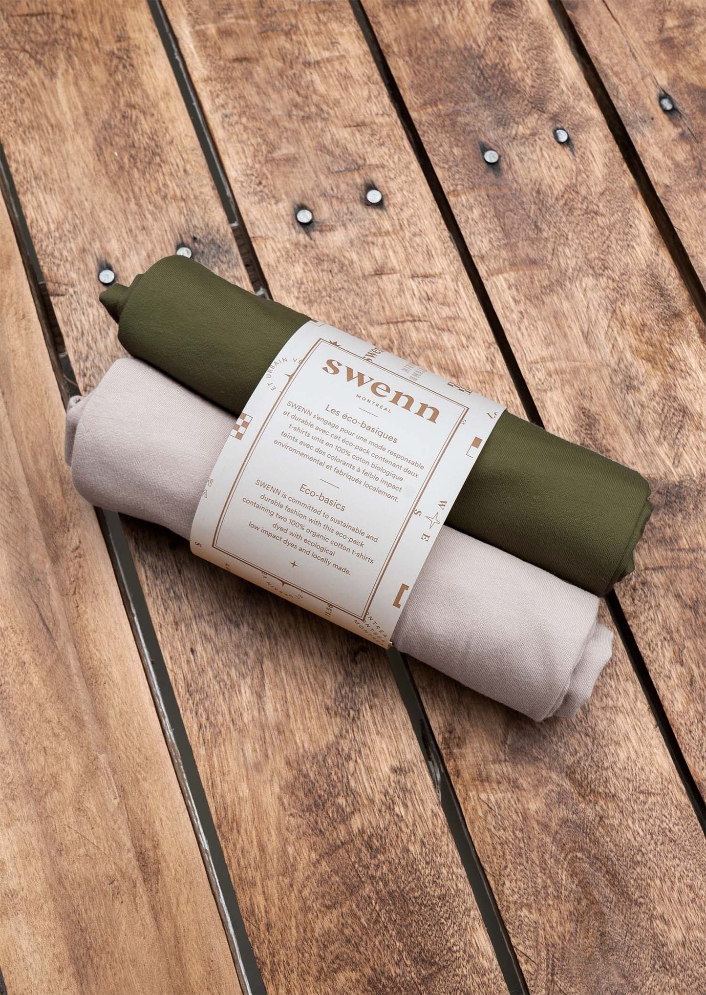 2 t-shirts unis - naturel et kaki