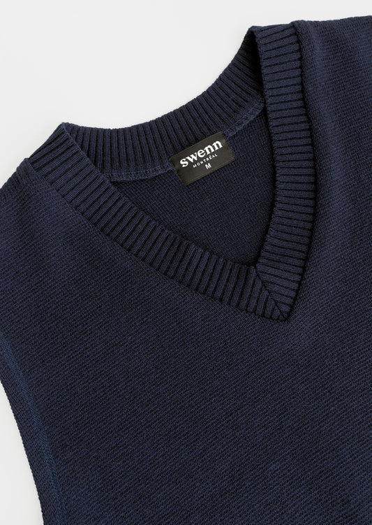 Crop V-neck vest sweater – navy