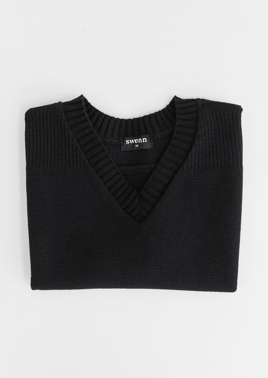 Crop V-neck vest sweater – black