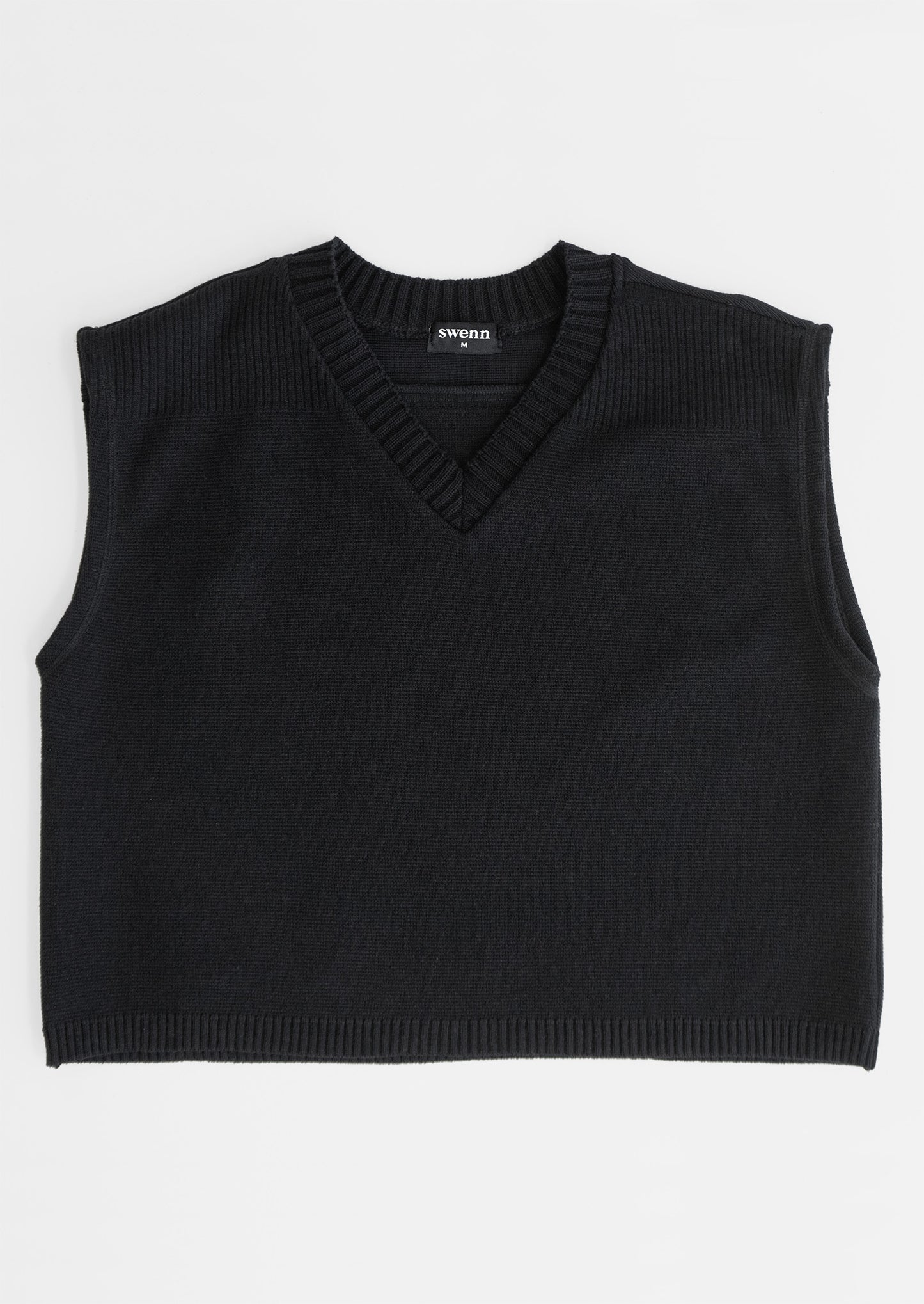 Crop V-neck vest sweater – black
