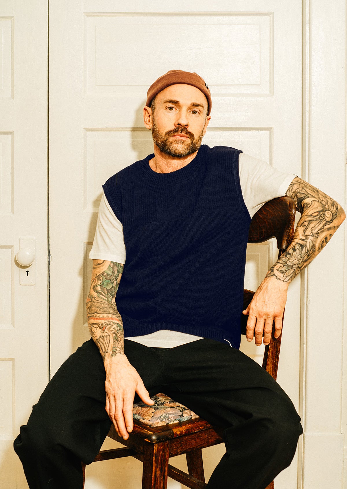 Crewneck vest sweater – navy