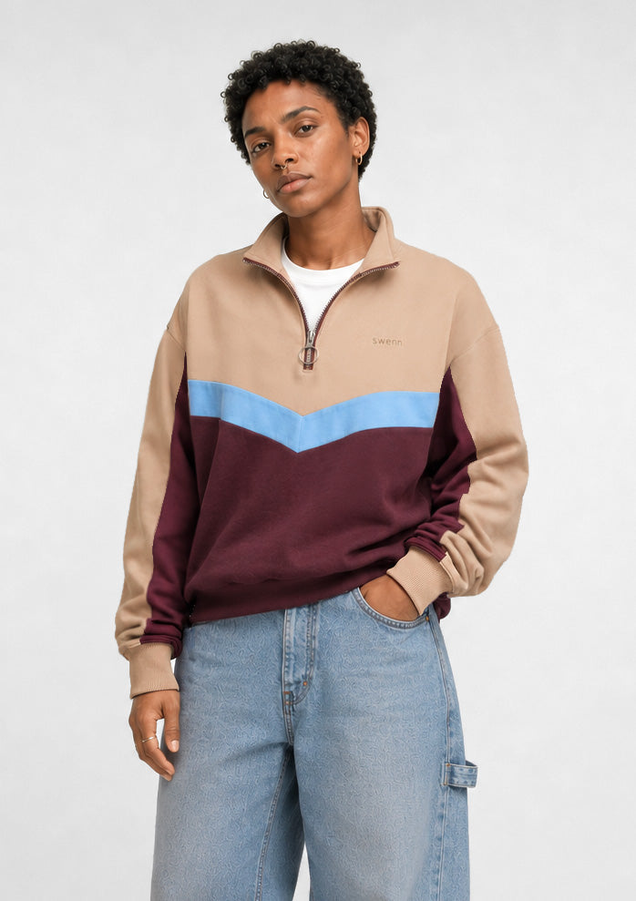 Sweatshirt Col Zippé - sable