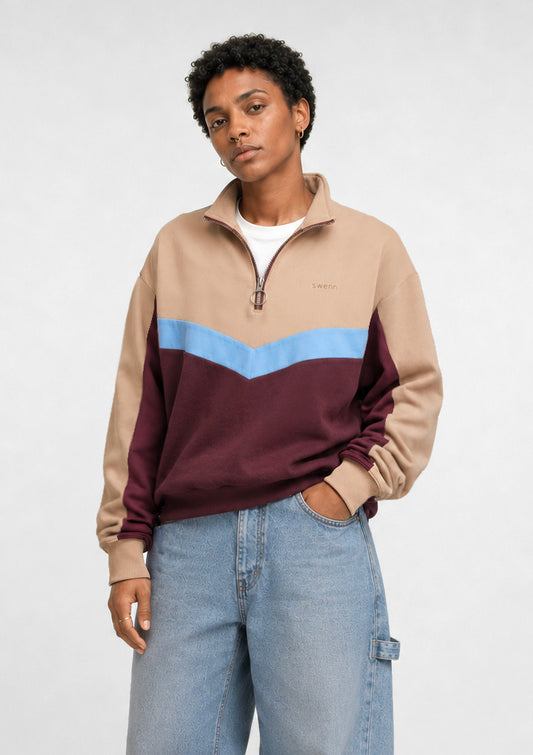 Sweatshirt Col Zippé - sable