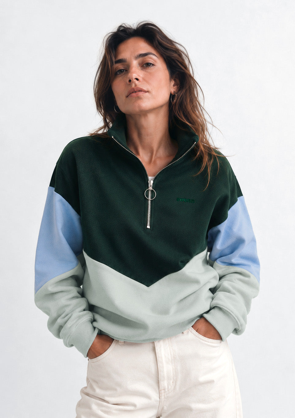 Sweatshirt Col Zippé - vert forêt