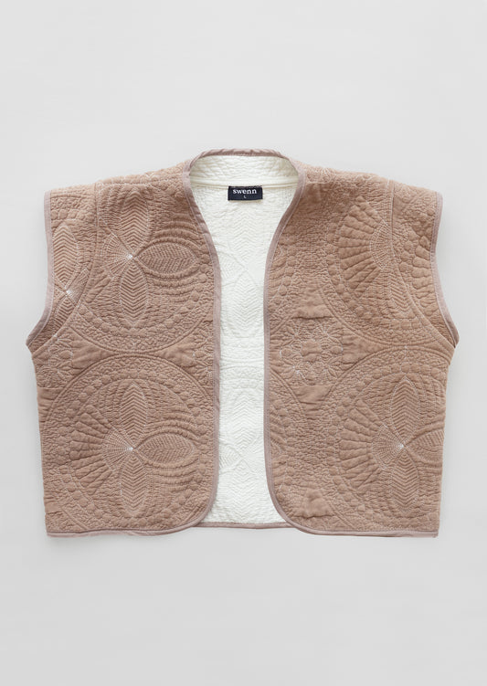 NEW Upcycled quilted vest - rosette