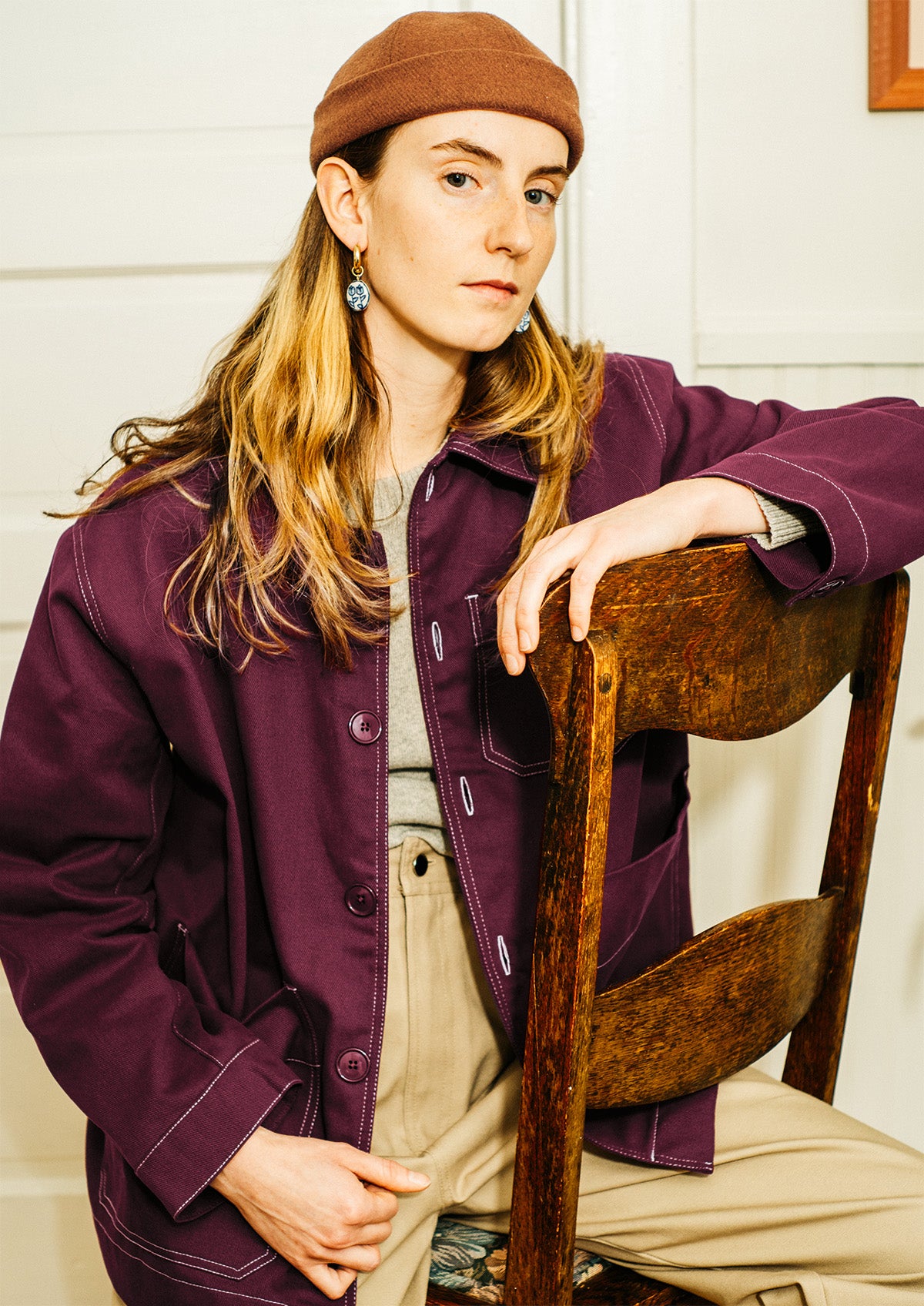 Woolen docker hat - cognac