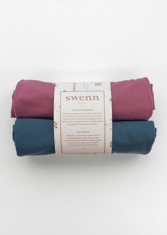 2 t-shirts unis - bourgogne et bleu pacifique