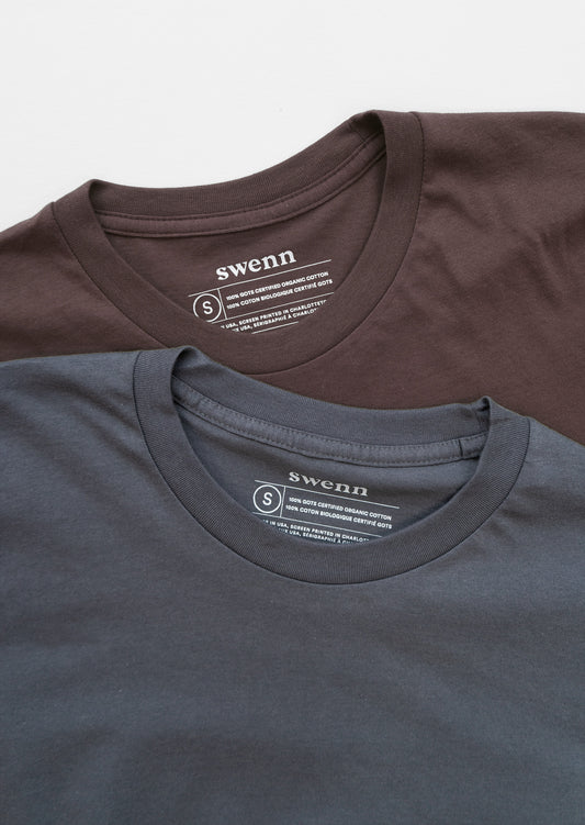 2 plain t-shirts - charcoal and brown