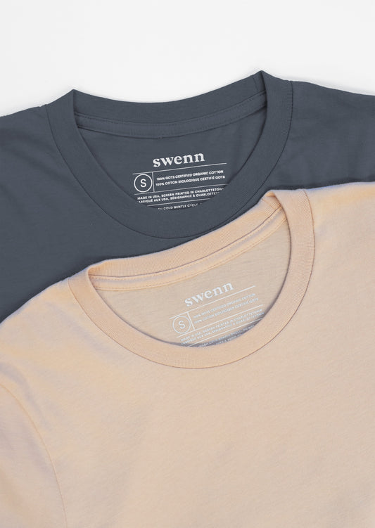 2 t-shirts unis - gris foncé et naturel