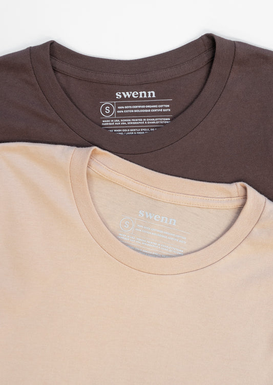 2 t-shirts unis - marron et naturel