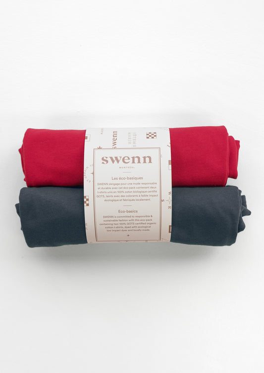 2 t-shirts unis - rouge et gris foncé