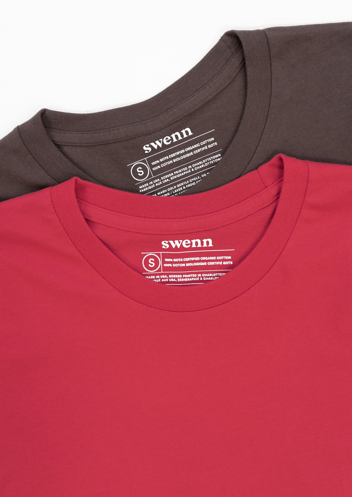 2 t-shirts unis - rouge et marron