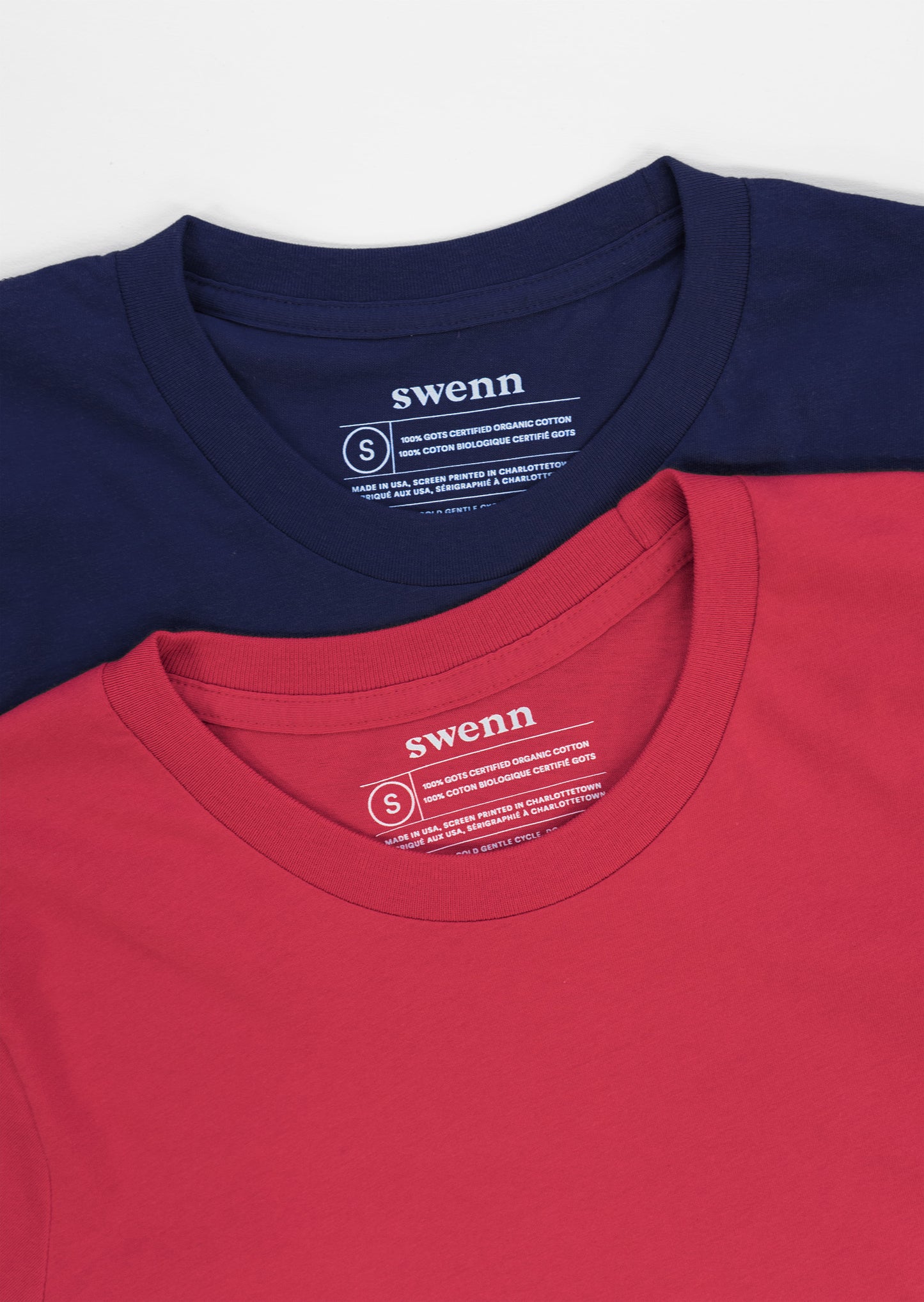 2 t-shirts unis - rouge et bleu marine