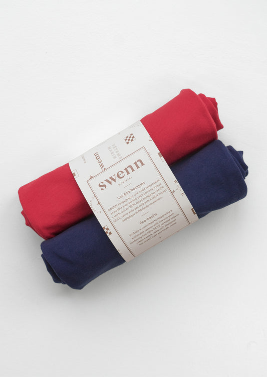 2 t-shirts unis - rouge et bleu marine