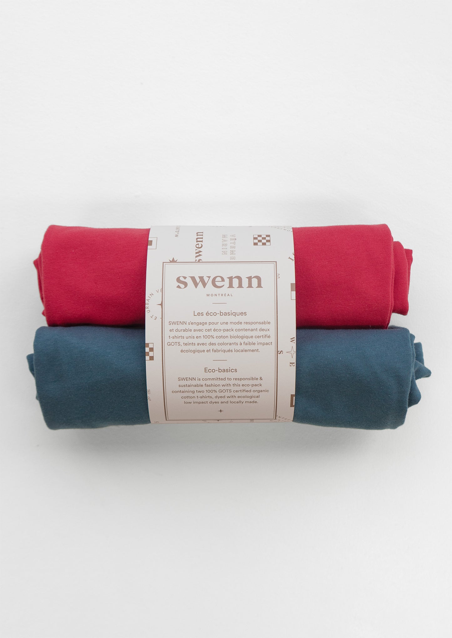 2 t-shirts unis - rouge et bleu pacifique