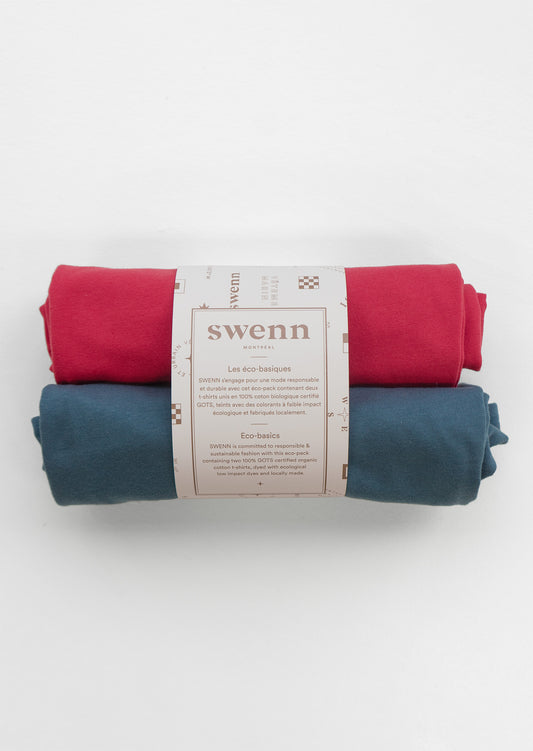 2 t-shirts unis - rouge et bleu pacifique