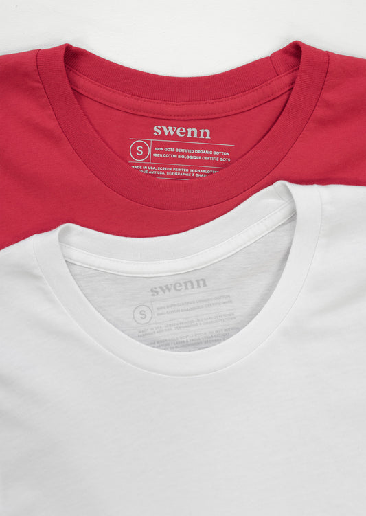 2 t-shirts unis - rouge et blanc