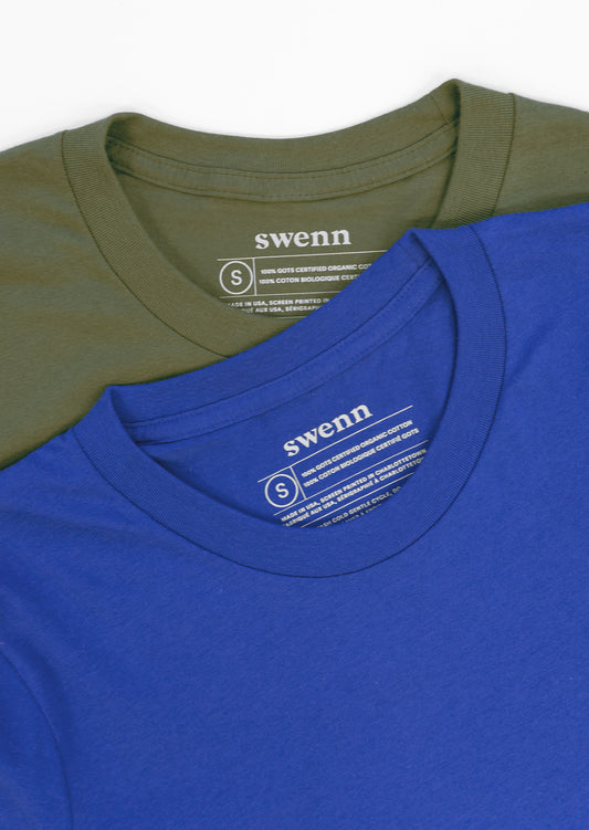 2 t-shirts unis - bleu royal et kaki