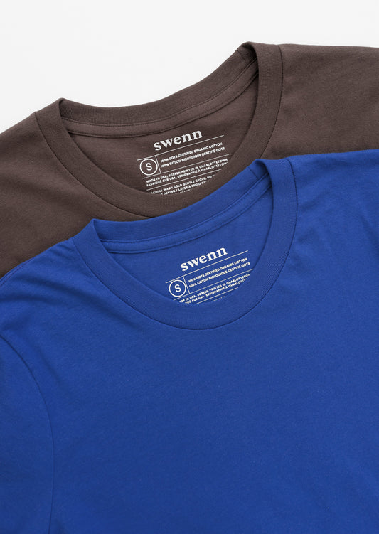 2 t-shirts unis - marron et bleu royal