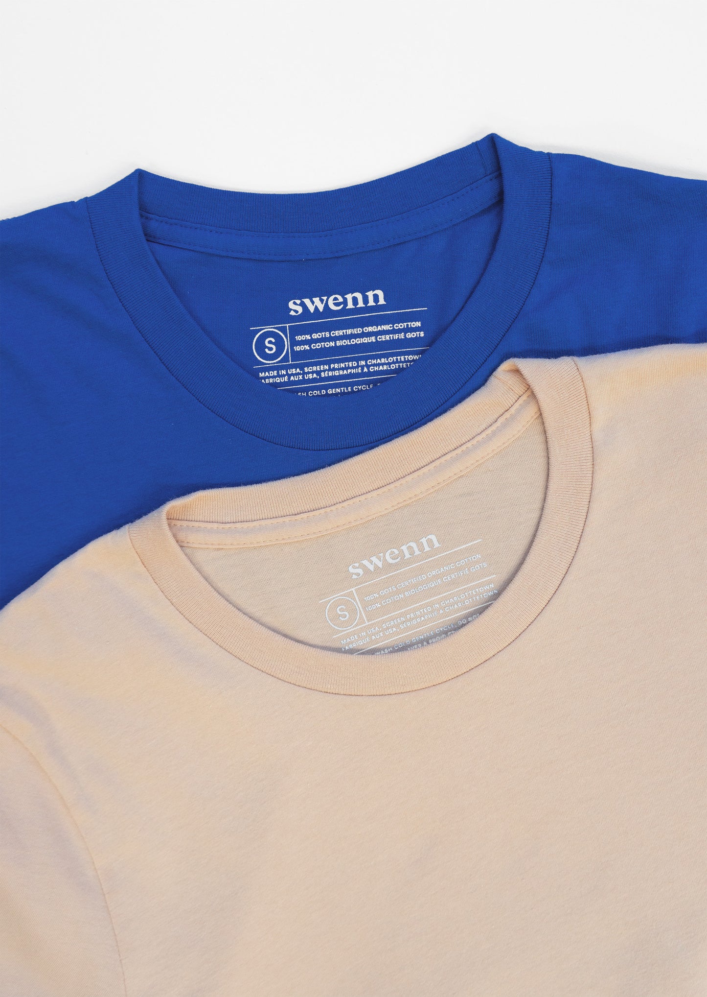 2 t-shirts unis - bleu royal et naturel