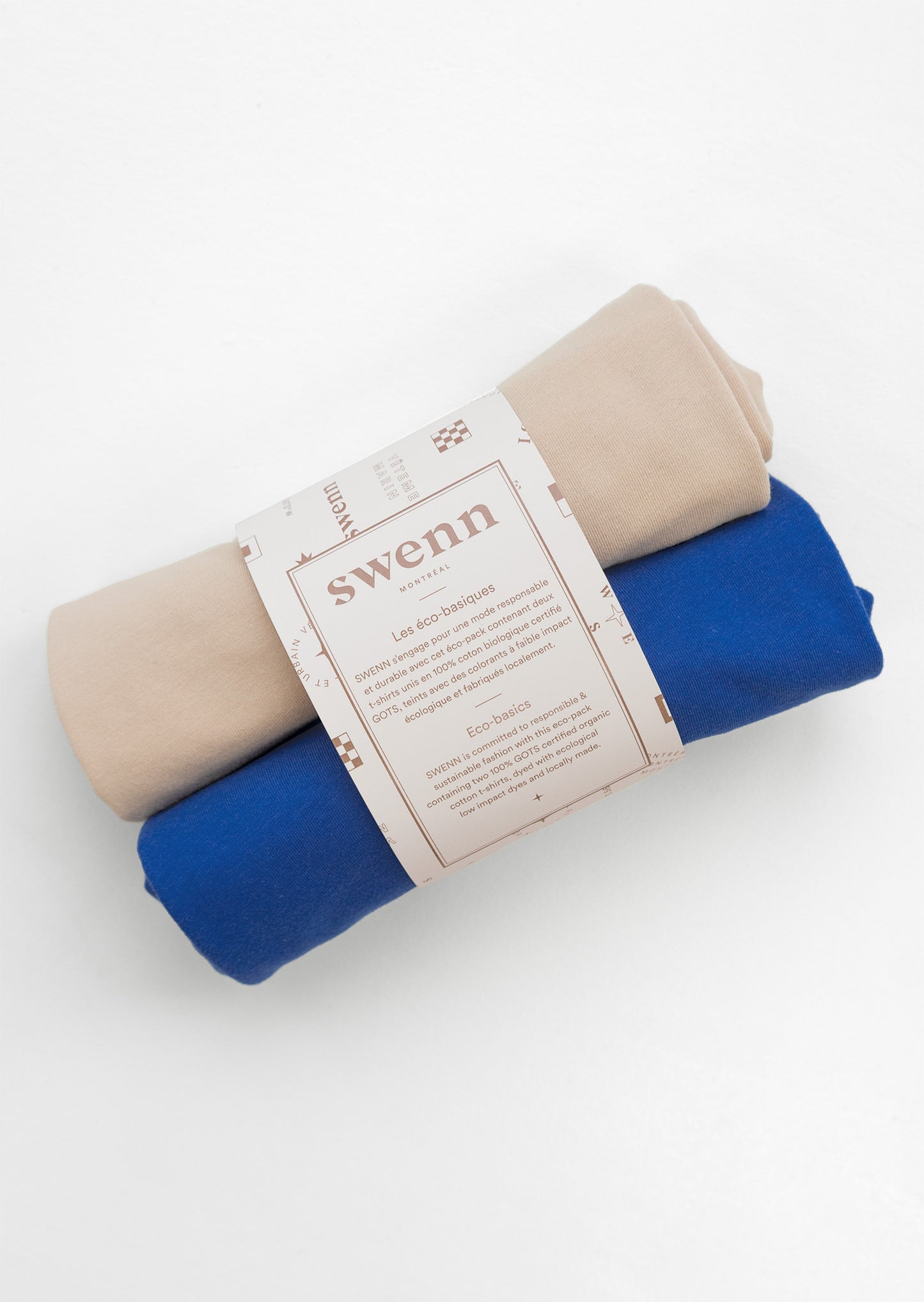 2 t-shirts unis - bleu royal et naturel