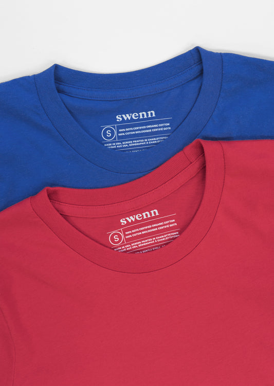 2 t-shirts unis - bleu royal et rouge