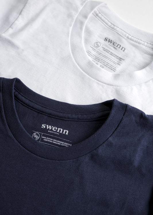2 t-shirts unis - blanc et bleu marine