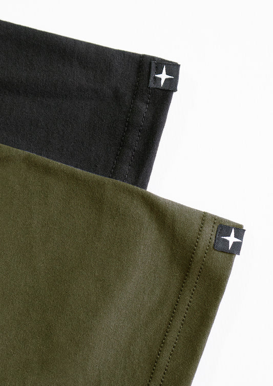 2 t-shirts unis - noir et kaki