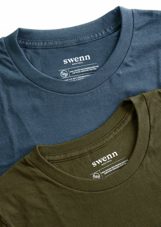 2 t-shirts unis - kaki et bleu pacifique
