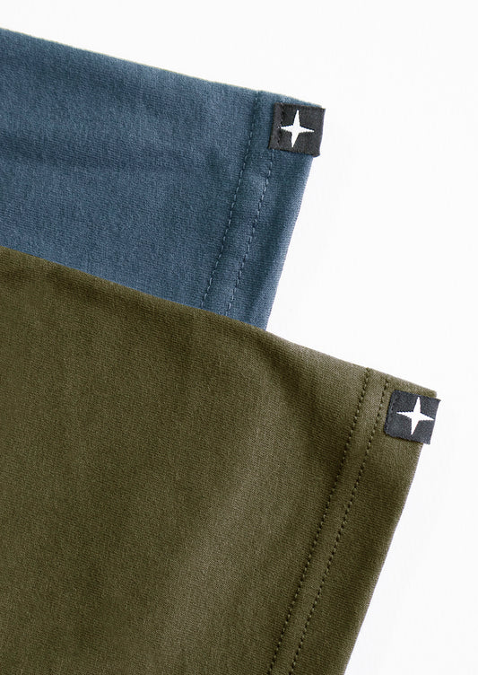 2 t-shirts unis - kaki et bleu pacifique