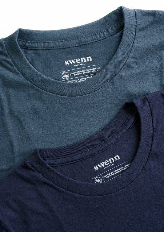 2 t-shirts unis - bleu marine et bleu pacifique