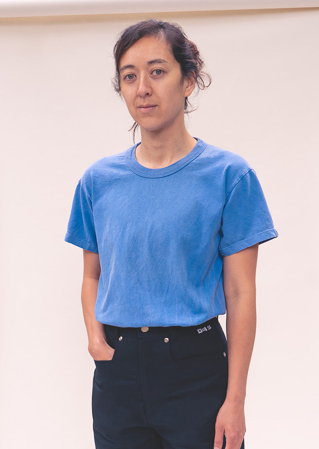 T-shirt délavé - coton biologique - bleuet