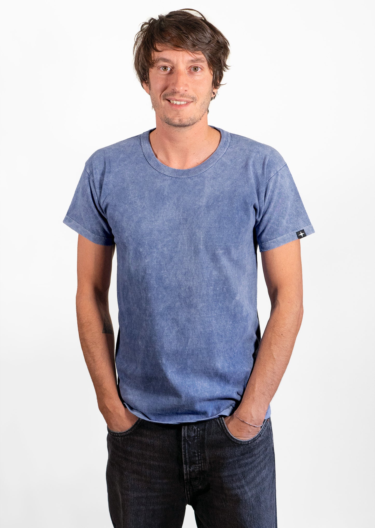 T-shirt délavé - coton biologique - bleu tempête