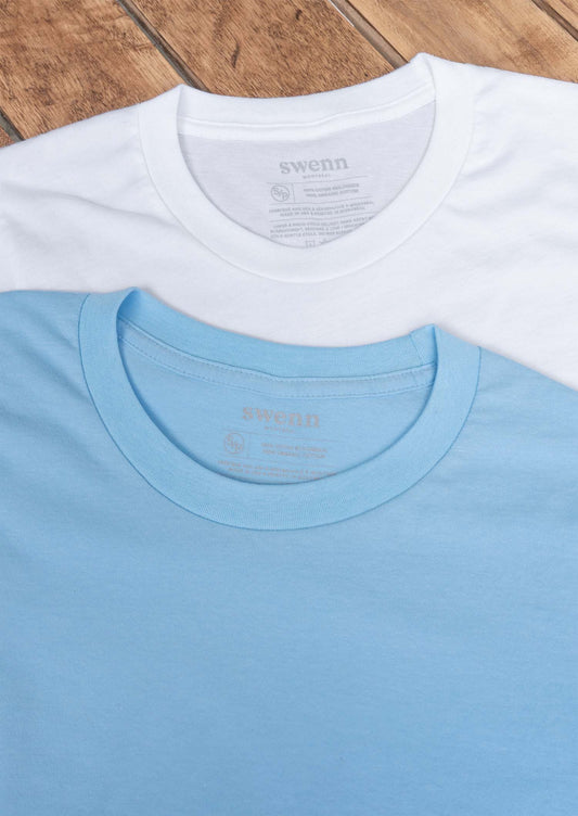 2 t-shirts biologiques - blanc, bleu clair