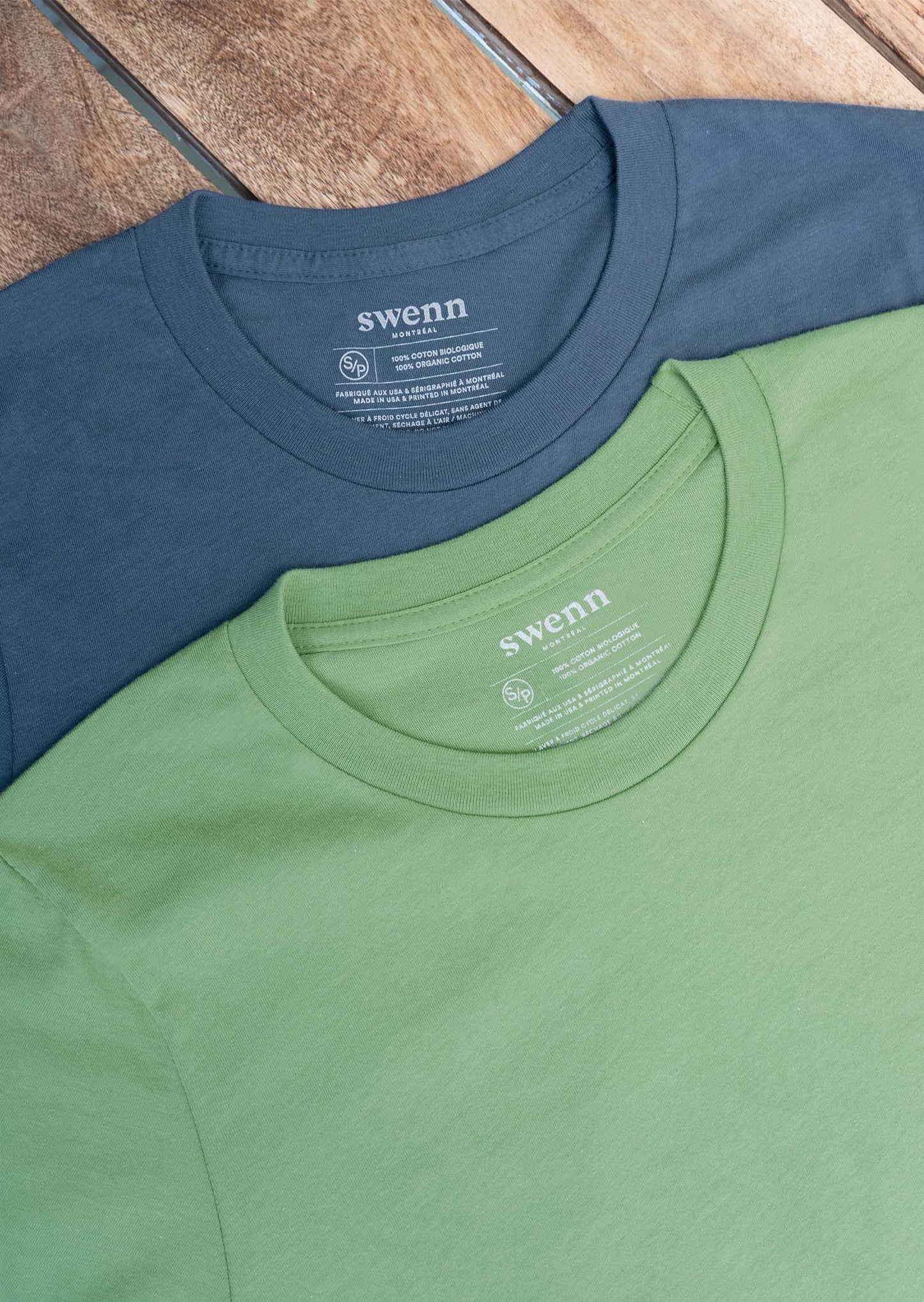 2 t-shirts bleu pacifique - vert lichen