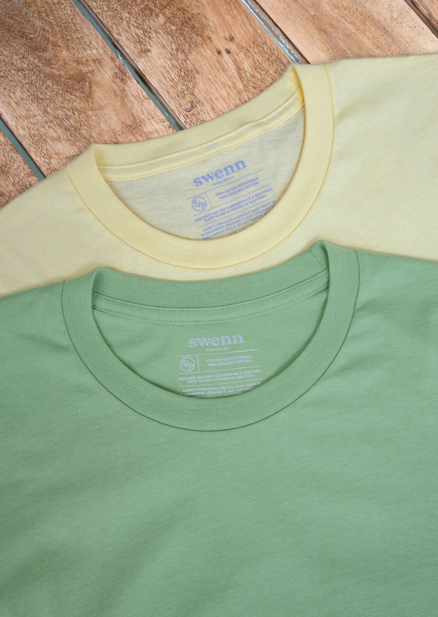 2 t-shirts vert lichen - jaune pâle